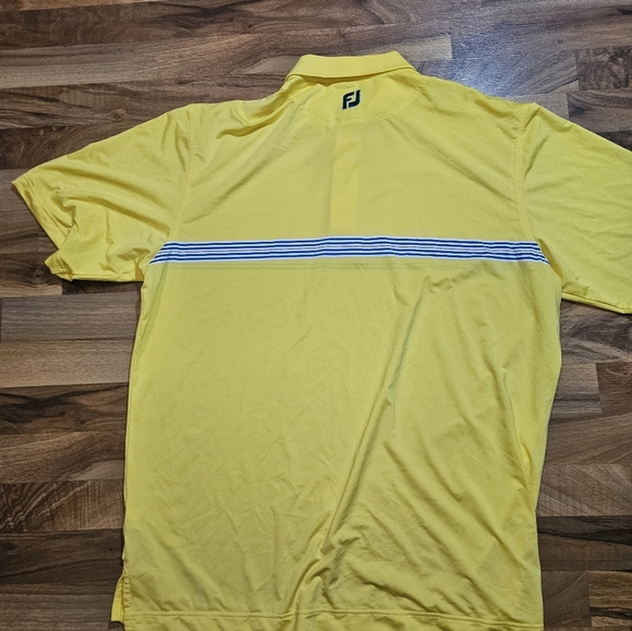 FootJoy Shirt Mens XL Bright Yellow Blue Stripe Golf Polo Performance Stretch - Picture 9 of 10
